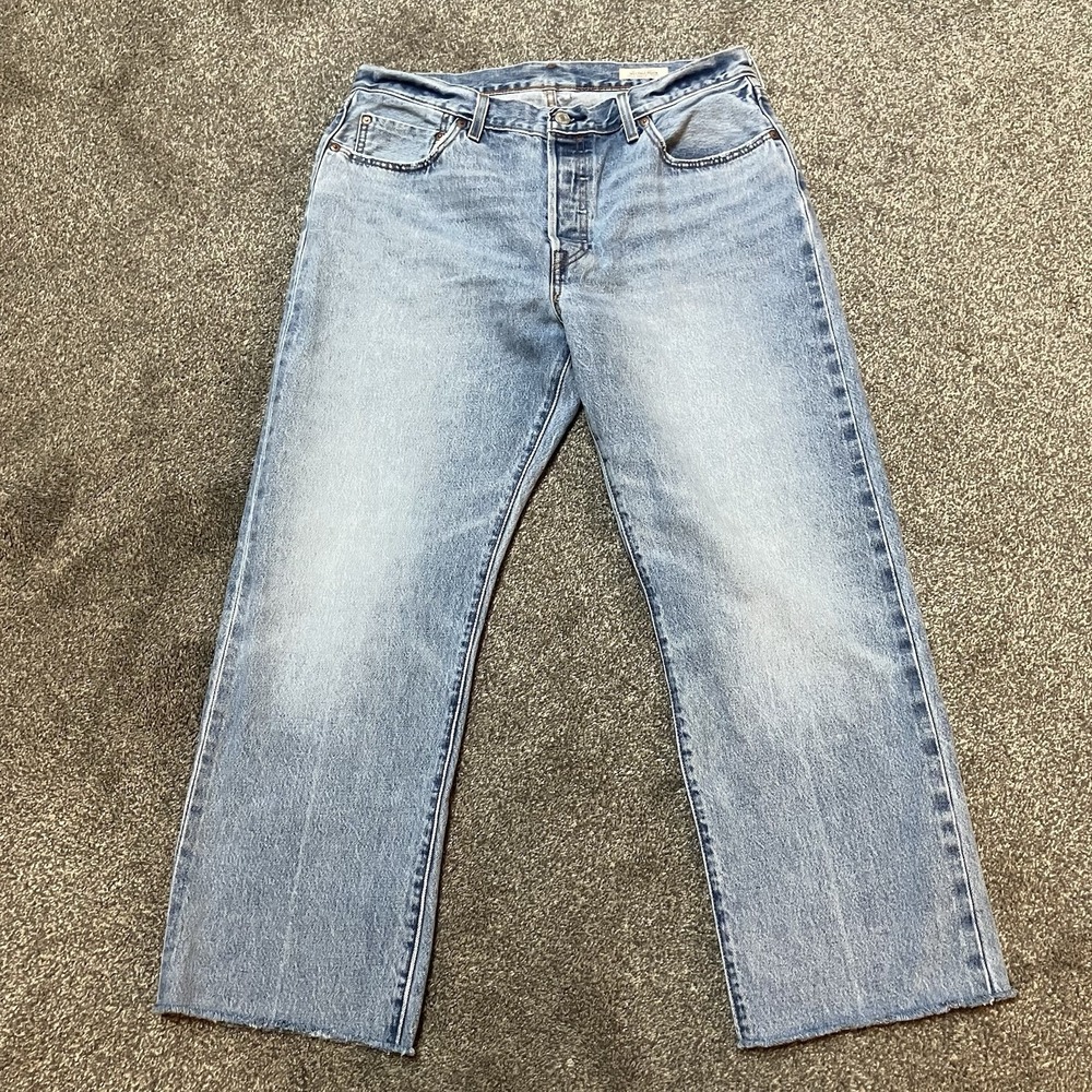 Levi's 501 90s Selvedge Denim Sz 32 Button Fly Jeans Women's Blue Big E Raw Hem